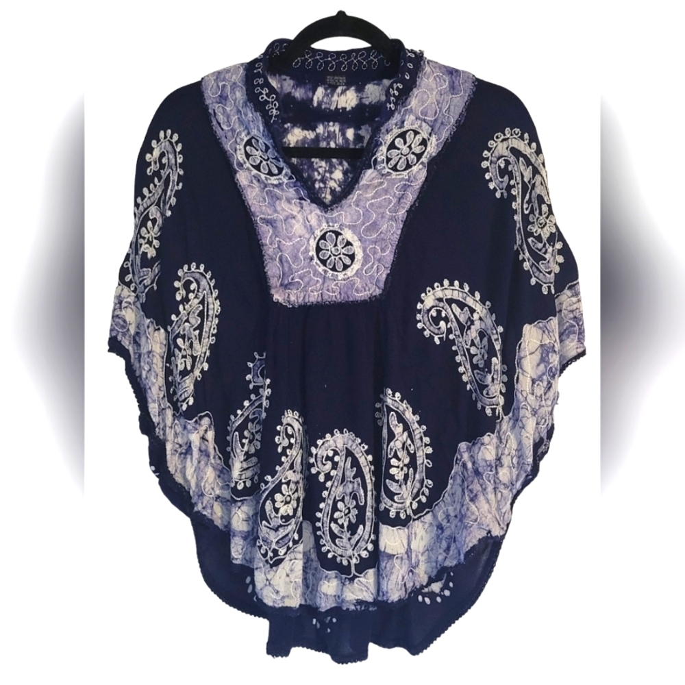 Unbranded Tunic Ponch  W/ Embroidery Paisly Flowers Free Size